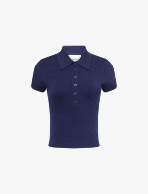 Reformation Bentley Cotton-blend Short-sleeve Polo Sweater In Blue