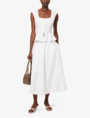 Reformation Womens White Maia A-line Linen Midi Skirt In White