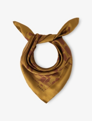 Soeur Womens Jaune Pale/noir Capucine Abstract-print Silk-twill Scarf