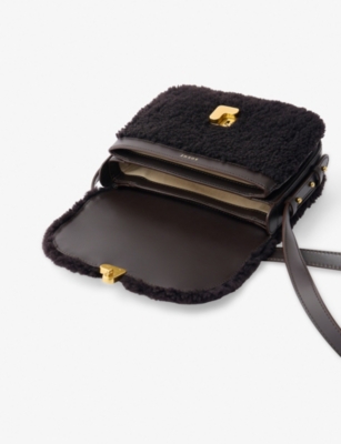 Soeur Womens Marron Fonce Bellissima Mini Shearling And Leather Cross Body Bag In Brown
