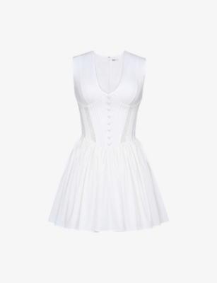 HOUSE OF CB: Carmel Plunge-Neck Stretch-Cotton Mini Dress