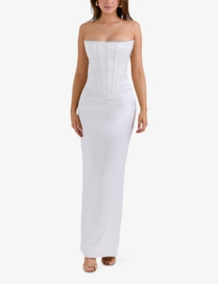 House Of Cb Womens Ivory Isis Corseted Satin Maxi Dress In White