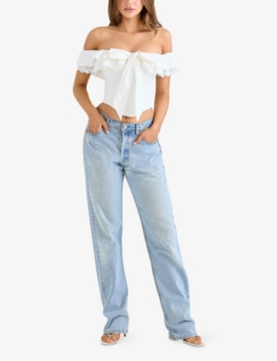 House Of Cb Womens Cloud Dancer Aria Bow-embellished Stretch-cotton Corset To In White