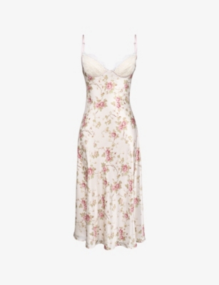HOUSE OF CB: Felicity Floral-Print Satin Midi Dress
