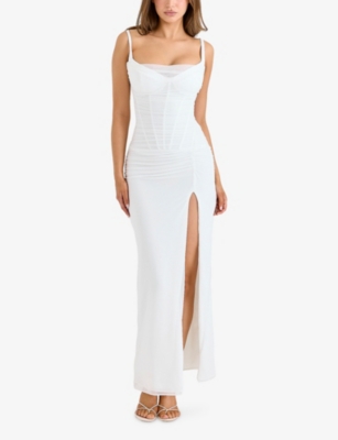 House Of Cb Womens White Lini Bodycon Stretch-mesh Maxi Dress In White