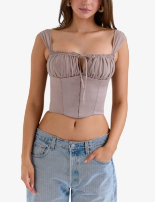 House Of Cb Womens Mocha Anja Cropped Satin To In Brown