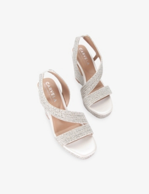 Carvela Womens Gala Jewel Woven Heeled Wedges White Eur 37 / 4 Uk In Neutral