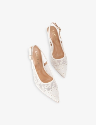 Carvela Womens Positano High Floral Slingback Heeled Vinyl Pumps White Eur 38/5 Uk In White