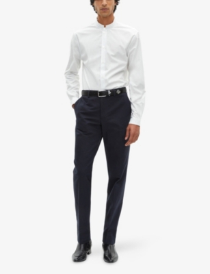 The Kooples Mens White / Black Striped Band-collar Cotton Shirt In White
