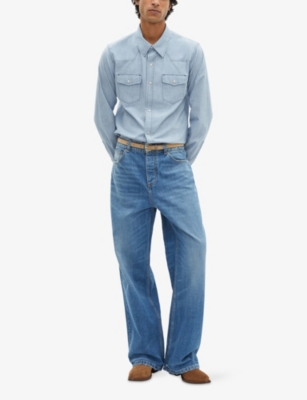 The Kooples Mens Baby Blue Yoke-detail Faded Denim Shirt In Blue