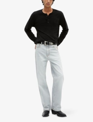 The Kooples Mens Black Crest-embroidered Long-sleeved Cotton-jersey T-shirt Xl In Black