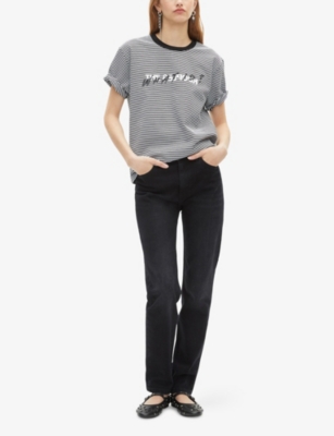 The Kooples Womens Ecru What Is Striped Cotton-jersey T-shirt In Sand