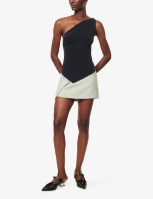 Peachy Den Womens The Amelia One-shoulder Stretch-jersey Top Graphite In Black