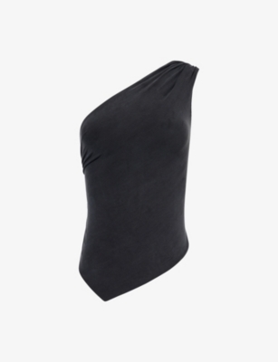 Peachy Den Womens The Amelia One-shoulder Stretch-jersey Top Graphite In Black