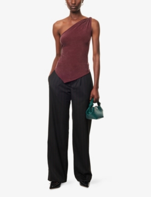 Peachy Den Womens Hot Chocolate The Amelia One-shoulder Stretch-jersey Top In Brown