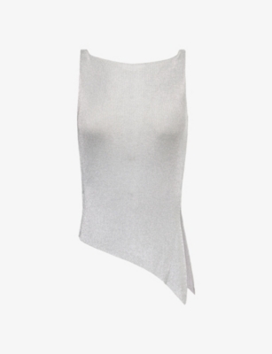 PEACHY DEN: Boat-Neck Metallic Woven Top