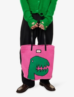Charles Jeffrey Loverboy Mens Pink T-rex Graphic Cotton Knitted Tote Bag In Multi