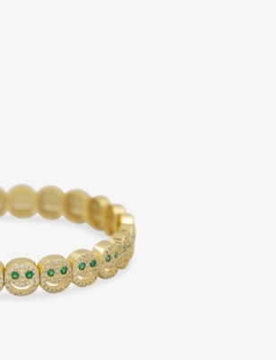 Lisa Gozlan Womens Yellow Gold / Green The Pavé The Happy Face 18ct Yellow Gold Plated Brass And Cubic Zirconia 