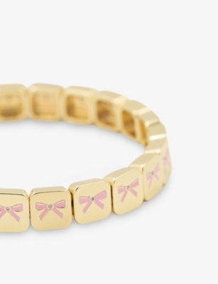 LISA GOZLAN: The Pink Bow 18ct Yellow Gold Plated Brass And Gemstone Bracelet