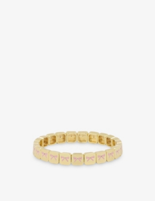 LISA GOZLAN: The Pink Bow 18ct Yellow Gold Plated Brass And Gemstone Bracelet
