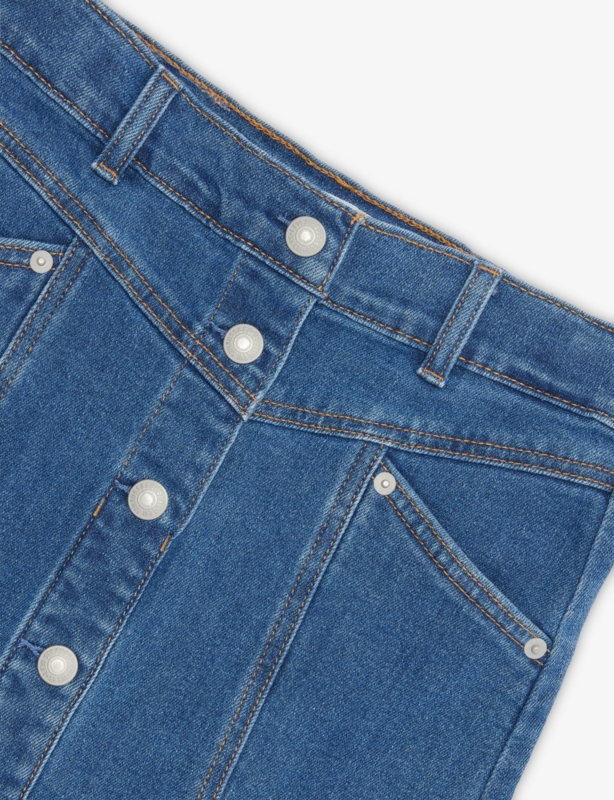 Panelled Button-Front Denim Mini Skirt 10-16 Years