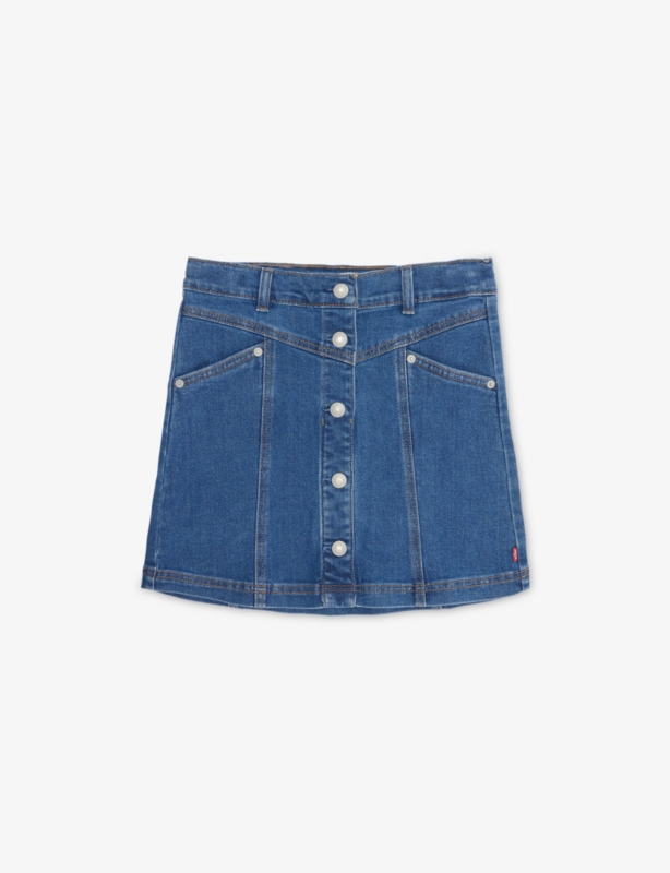 Panelled Button-Front Denim Mini Skirt 10-16 Years