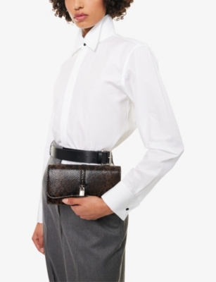 Stella Mccartney Womens Espresso Ryder Flap Snakeskin-embossed Vegan-leather Cross-body Bag In Brown