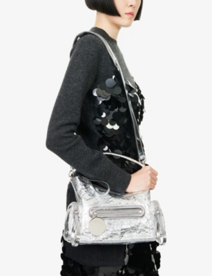 Stella Mccartney Small Dartmoor Crinkled Metallic Faux Leather Shoulder Bag In Silver