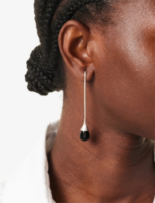 Le Sundial Womens Black Matte-finish Sterling Silver-and-onyx Drop Earrings In Black