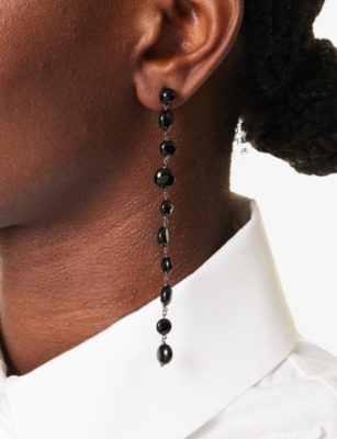 Le Sundial Womens Black Lentil Rhodium-plated Silver And Onyx Earrings In Black