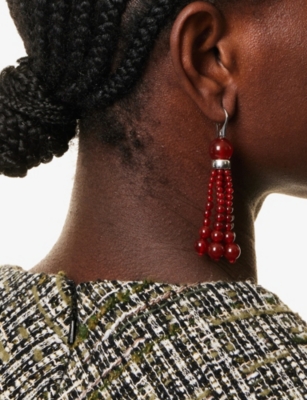 Le Sundial Womens Red Venice Opera Sterling-silver And Carnelian Drop Earrings In Red