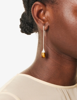 Le Sundial Womens Brown Matte-finish Sterling-silver And Tiger-eye Drop Earrings In Brown