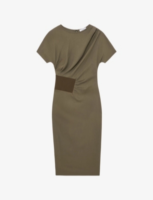 Womens Reiss Etta Ribbed-Panel Stretch-Jersey Midi Dress