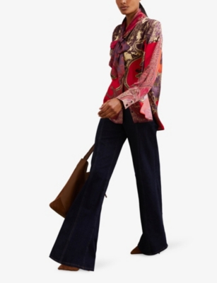 Reiss Womens Jade Paisley-print Woven Top Red In Purple