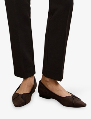 Reiss Womens Chocolate Evelyn Suede Ballet Flats Eur 40 / 7 Uk In Brown