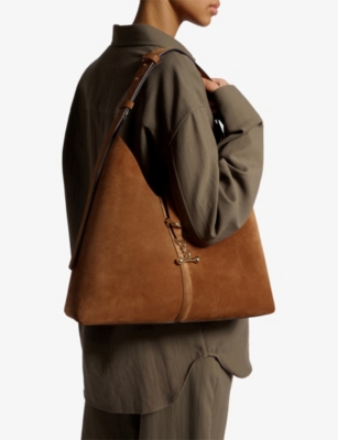 Strathberry Womens Tan Kite Hobo Maxi Suede Shoulder Bag In Brown