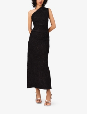 Maje Womens Black Rhinestone-embellished Asymmetric Stretch-knit Maxi Dress In Black