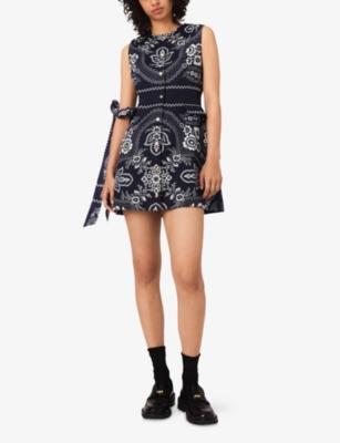 MAJE: Bandana-Print Button-Embellished Woven Mini Dress