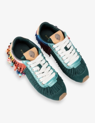 Kurt Geiger Womens Islington Beaded Suede Trainers Green Comb Eur 38/5 Uk In Multi