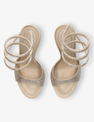 René Caovilla Womens Beige Comb Jewelled-strap Wrap Leather Heeled Sandals Eur 37 / 4 Uk In Gold