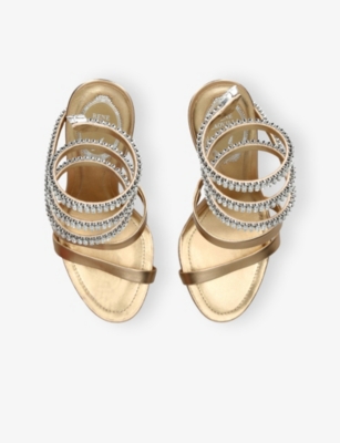 René Caovilla Womens Gold Crystal Cleo 105 Metallic-leather Heeled Sandals Eur 37.5 / 4.5 Uk In Gold
