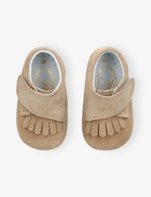Papouelli Beige Kids' Bambie Suede Crib Shoes Eur 18 / 2 Uk In Multi