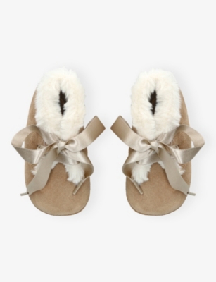 Papouelli Taupe Kids' Cocco Lined Suede Booties Eur 19 / 3 Uk In Animal Print