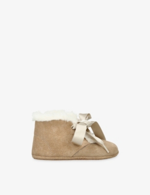 Papouelli Taupe Kids' Cocco Lined Suede Booties Eur 19 / 3 Uk In Animal Print