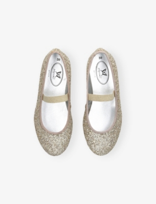 Papouelli Gold Kids' Bug Glitter Leather Pumps Eur 28 / 10 Uk In Animal Print