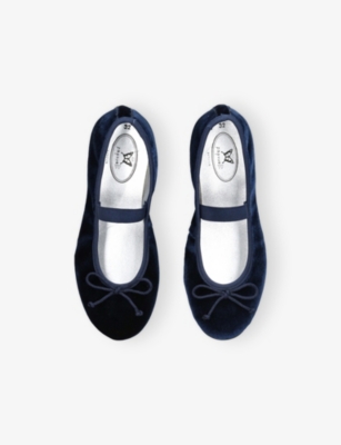 PAPOUELLI: Kids' Callie Bow Velvet Ballet Flats