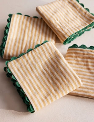 Soho Home Yellow Blythe Striped Linen And Cotton Napkins Set Of Four In Yellow
