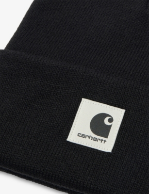 Carhartt Omens Black Ashley Logo-patch Knitted Beanie In Black
