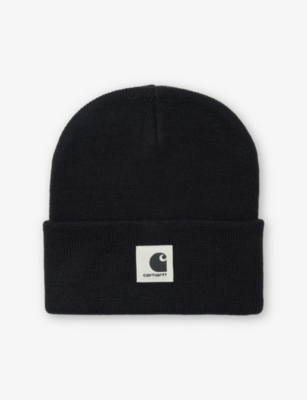 Carhartt Omens Black Ashley Logo-patch Knitted Beanie In Black