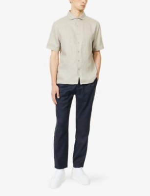 ARNE: Short-Sleeve Cutaway-Collar Linen Shirt
